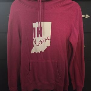 Pink Cowl Neck Hoodie with IN Love Graphic Size L